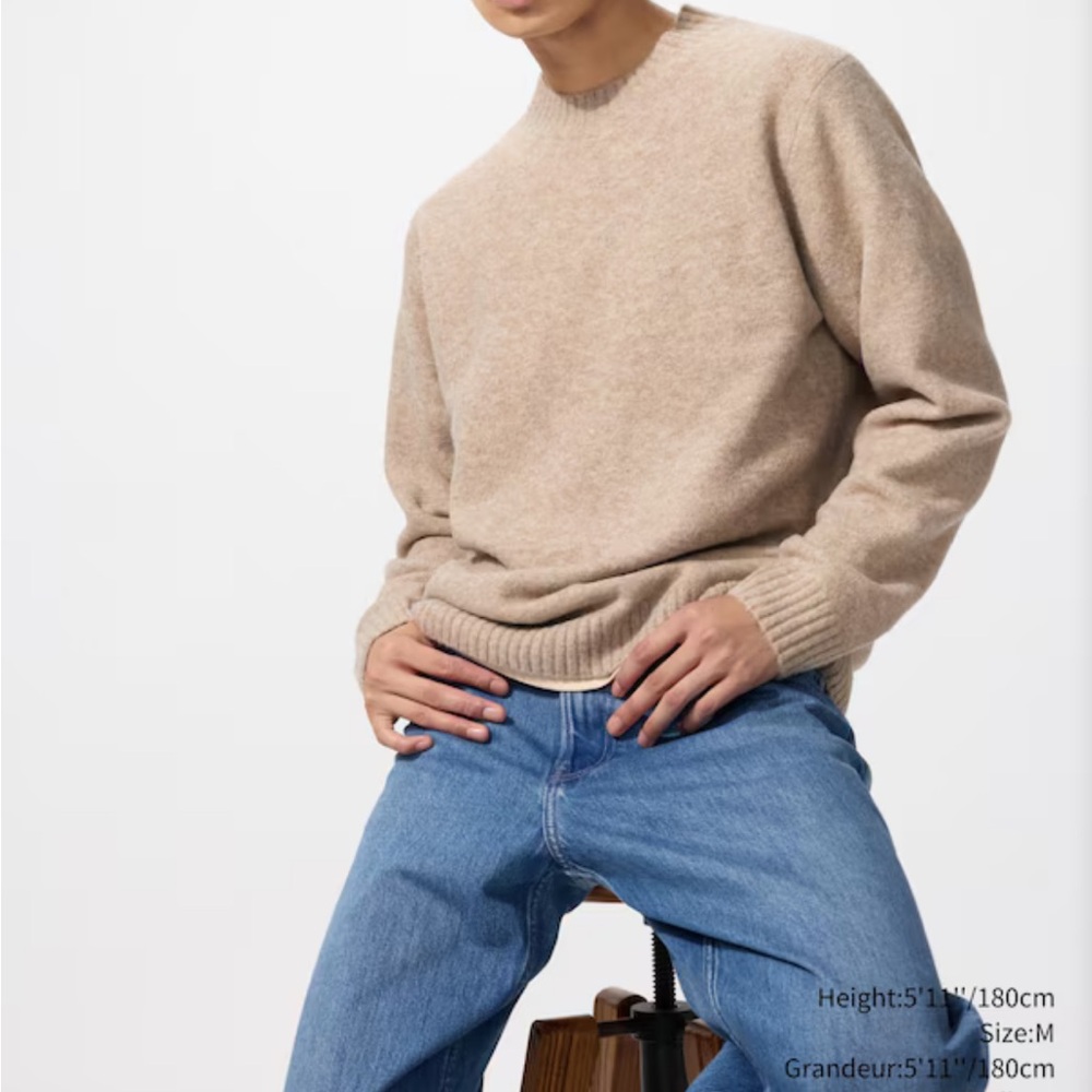 Uniqlo Men's Crewneck Sweater beige/grey/taupe - Picture 4 of 4
